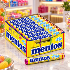 Mentos Sour Mix Rolls Display Box — lifestyle presentation