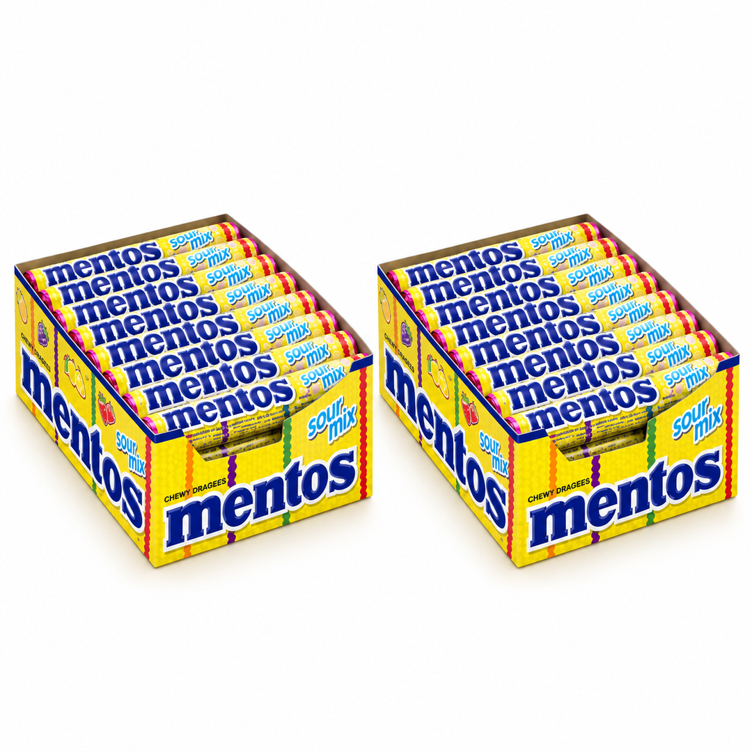 Mentos Sour Mix Rolls Display Box — 2 Boxes × 24 Rolls (37 g Each) — exact retail quantity