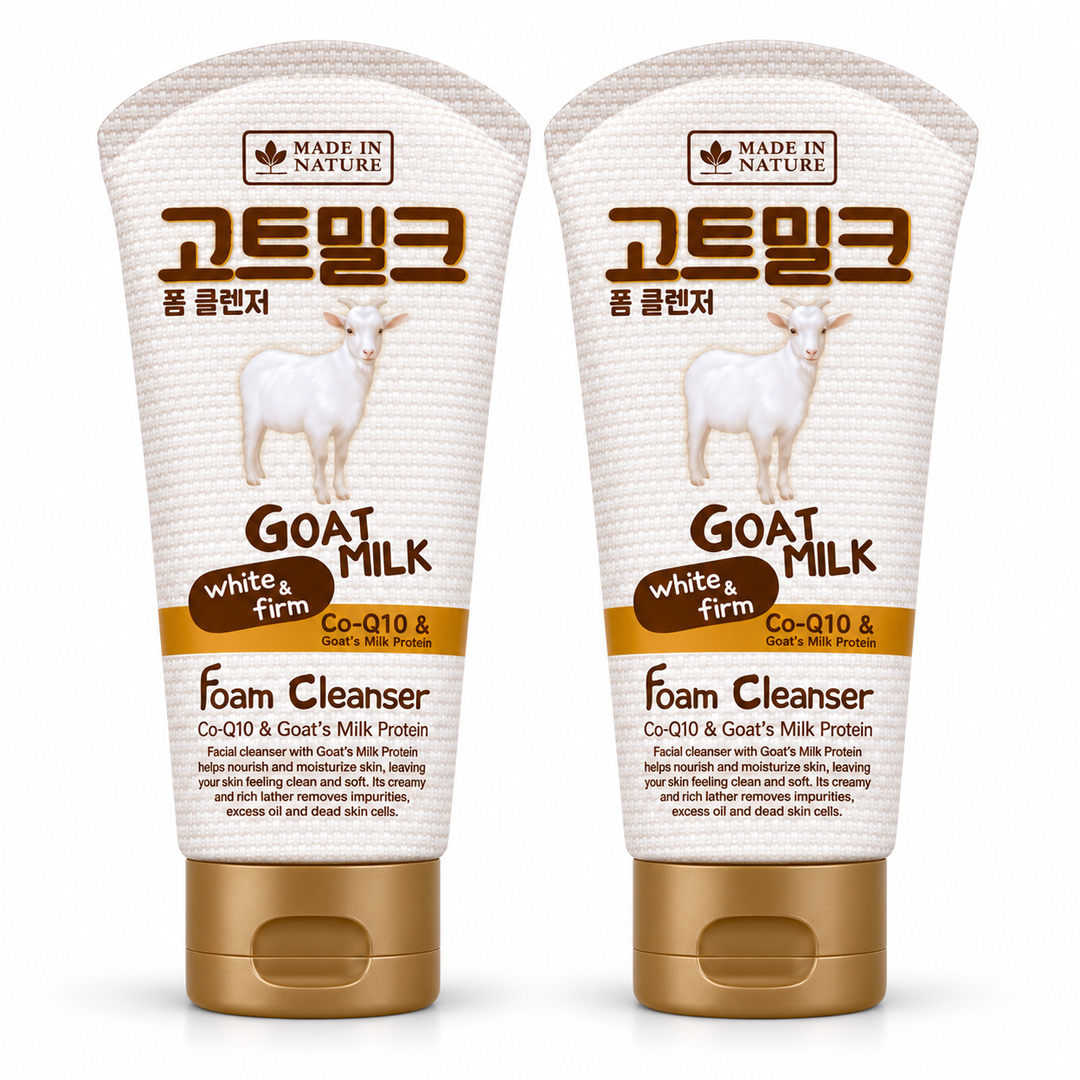 Made in Nature Goat Milk White & Firm Foam Cleanser — 2 × 100 ml — exactly 2 separate retail units on a white background
