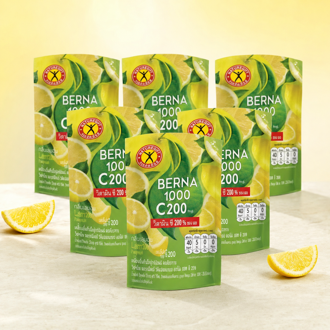 NatureGift Berna 1000 C200 five-pouch bundle with fresh lemons