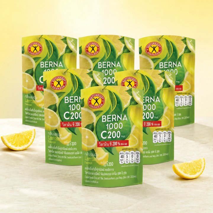 NatureGift Berna 1000 C200 five-pouch bundle with fresh lemons