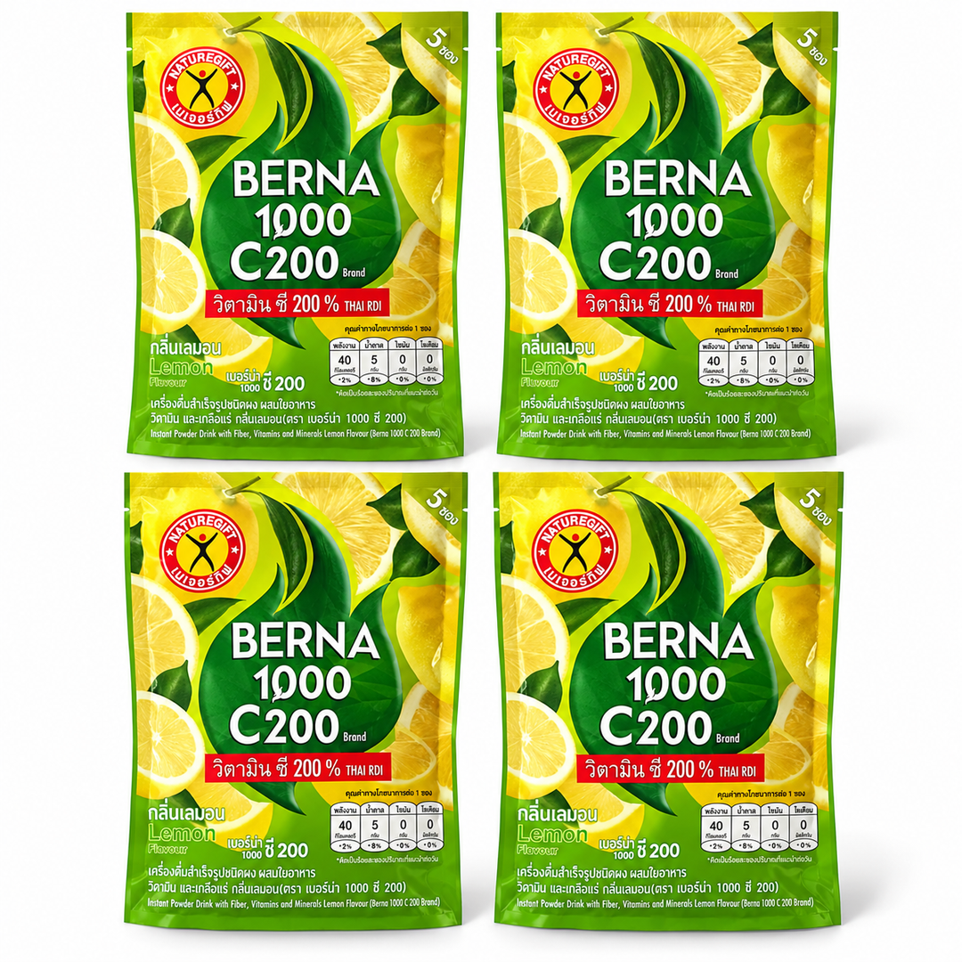 NatureGift Berna 1000 C200 Lemon Drink — 4 × 5 sachets — complete bundle showing exactly 4 retail packs of 5 sachets