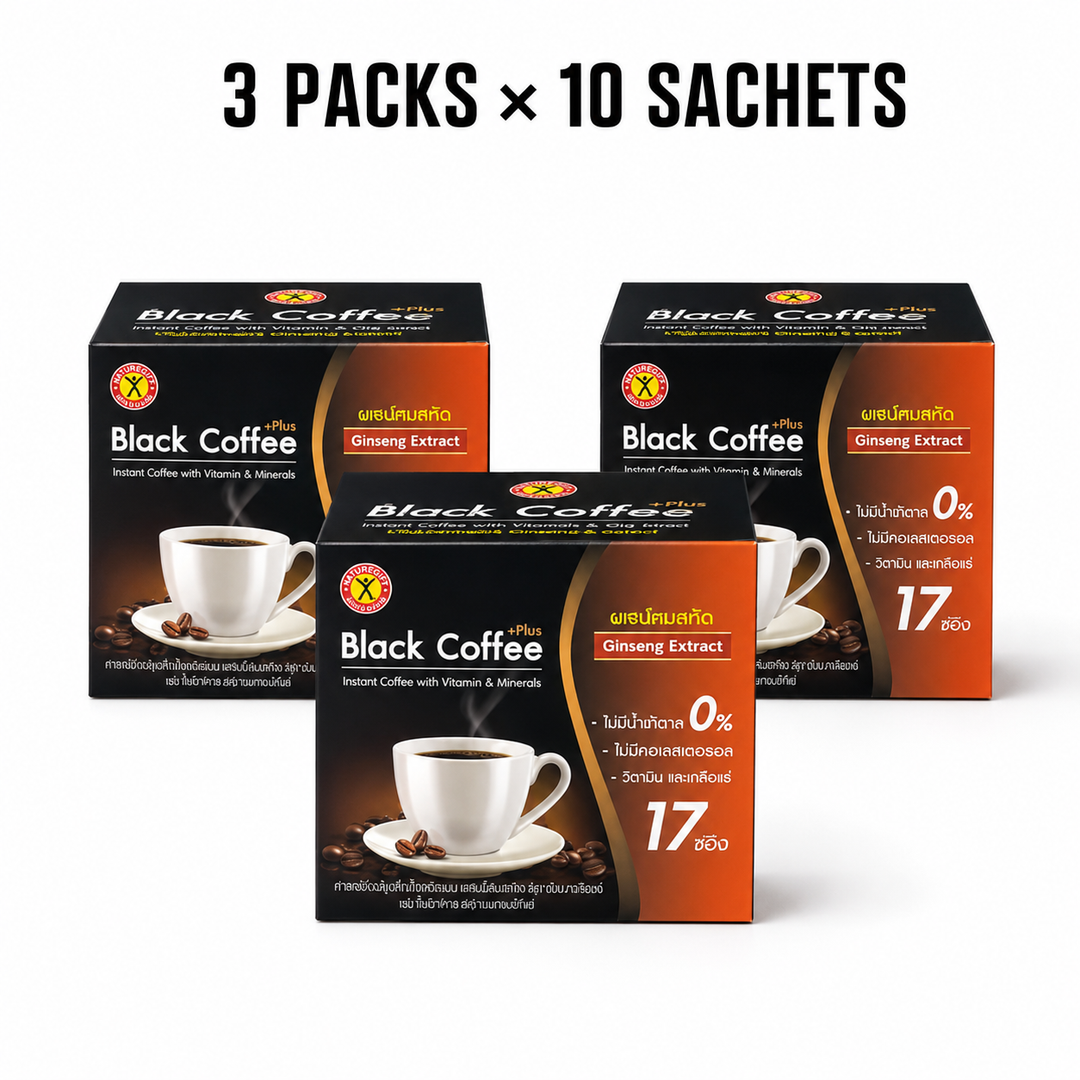Three packs of NatureGift Black Coffee Plus Ginseng Extract, 10 sachets per pack