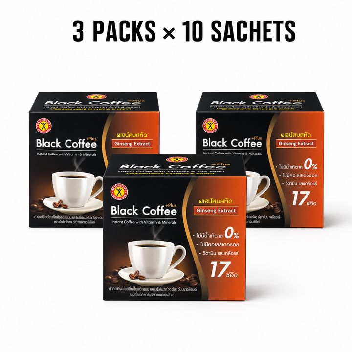 Three packs of NatureGift Black Coffee Plus Ginseng Extract, 10 sachets per pack