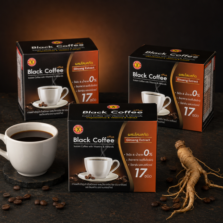 Three NatureGift Black Coffee Plus Ginseng Extract boxes with coffee and ginseng