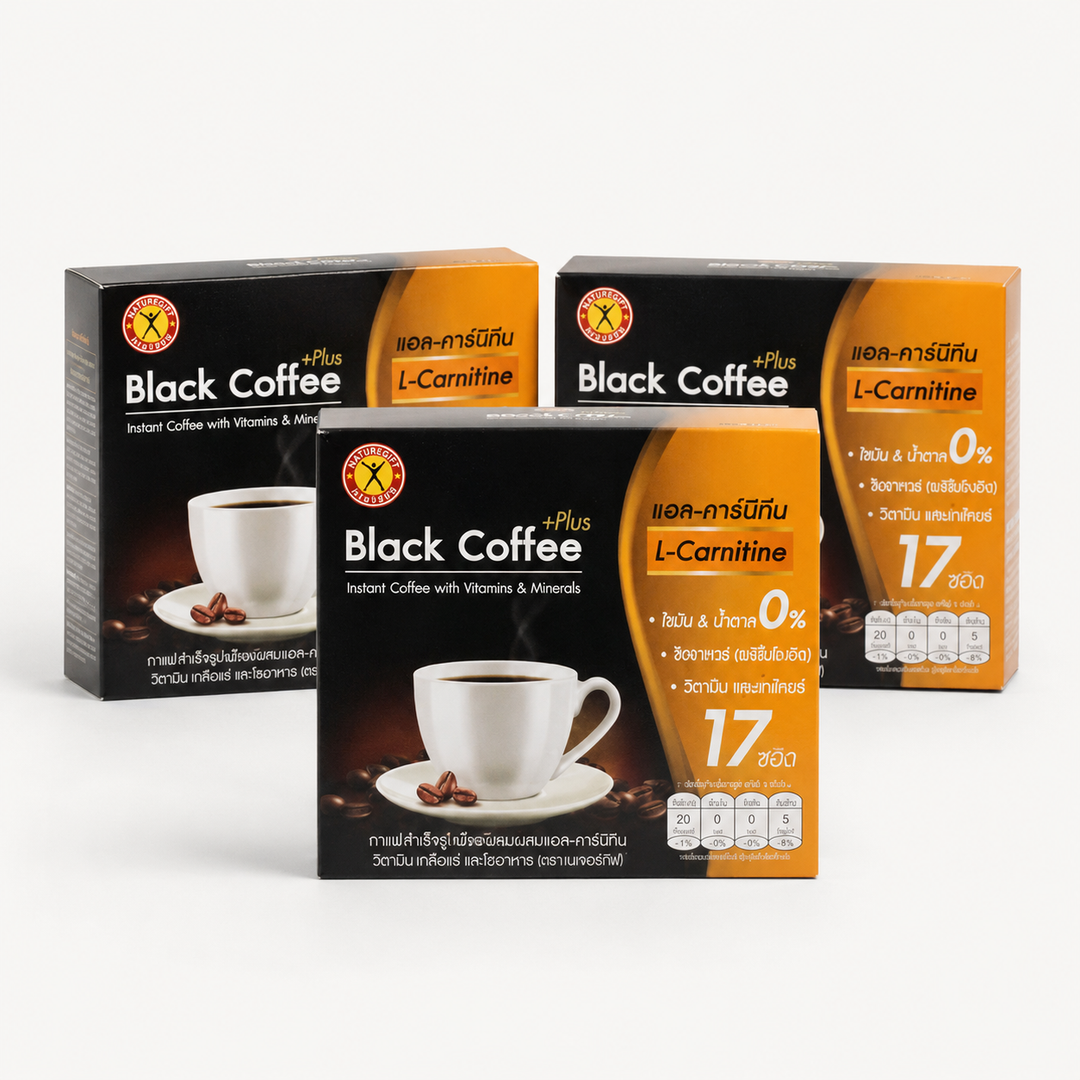 Three boxes of NatureGift Black Coffee Plus L-Carnitine instant coffee