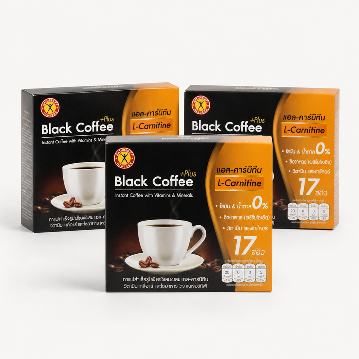 Three boxes of NatureGift Black Coffee Plus L-Carnitine instant coffee