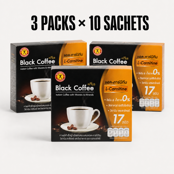 hree boxes of NatureGift Black Coffee Plus L-Carnitine instant coffee