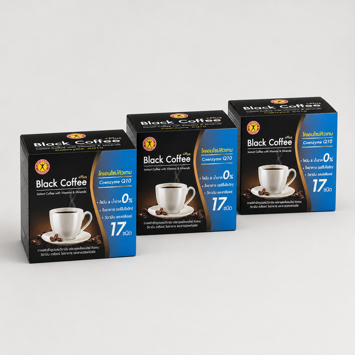 Three boxes of NatureGift Black Coffee Plus Q10 instant coffee