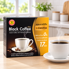 NatureGift Black Coffee Mix — one retail pack shown as a preparation illustration (bright kitchen)