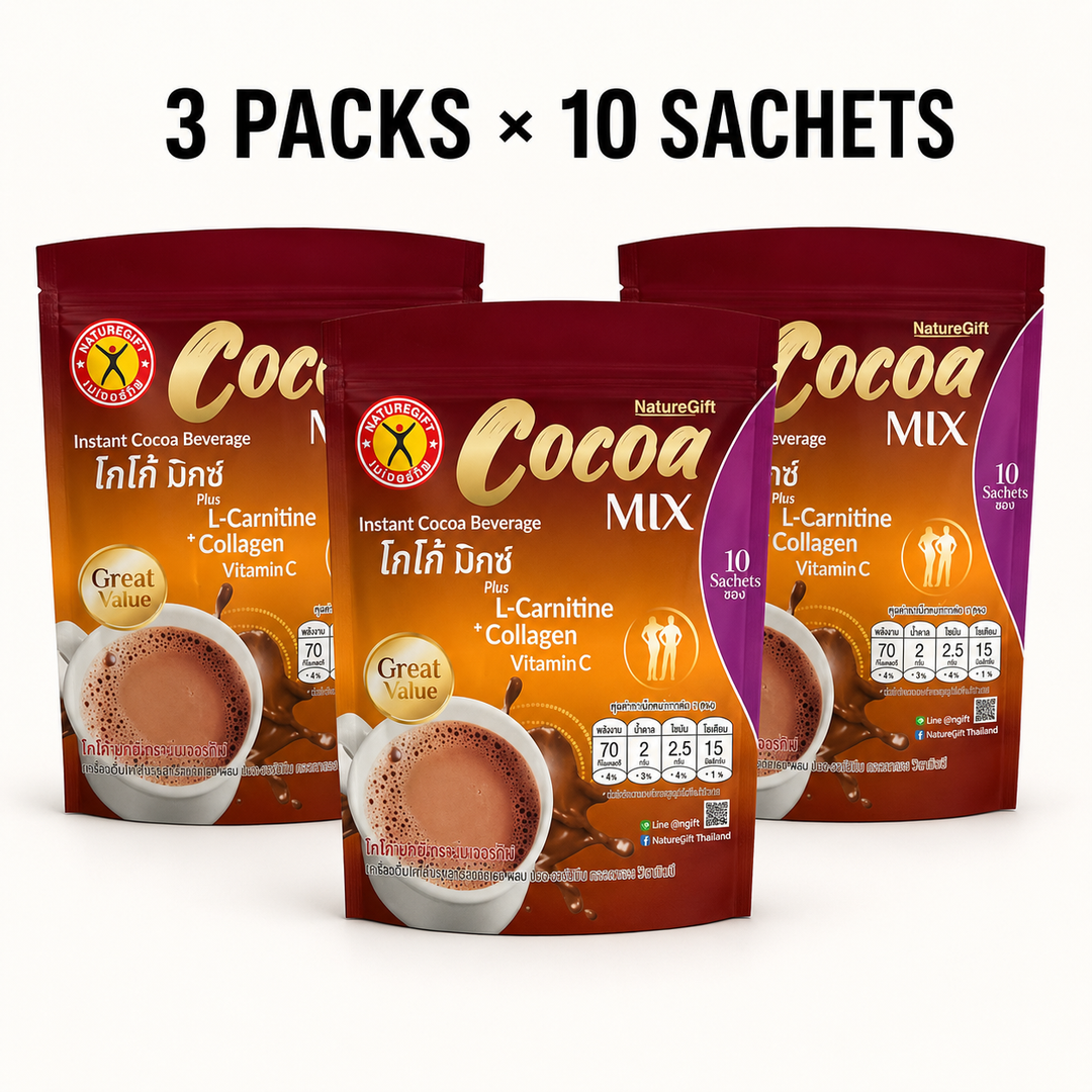 NatureGift Cocoa Mix with L-Carnitine, collagen and vitamin C – 3 packs of 10 sachets