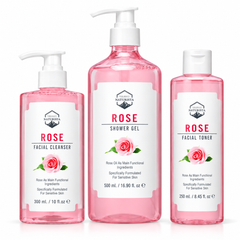 Naturista rose cleansing set — complete product contents on white background