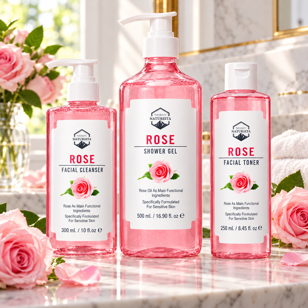 Naturista rose cleansing set — product lifestyle photograph