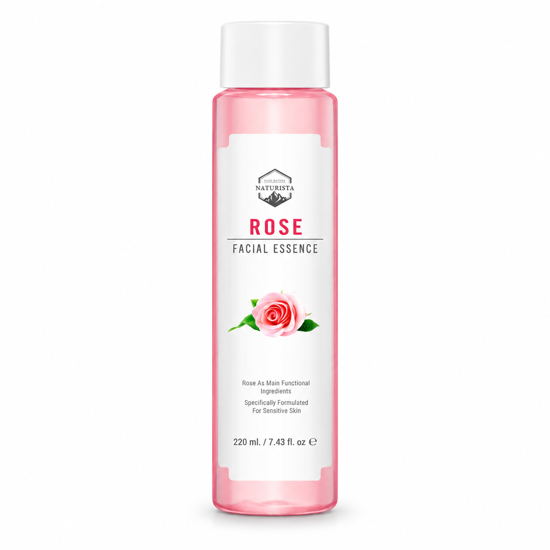 Naturista rose facial essence 220ml — complete product contents on white background