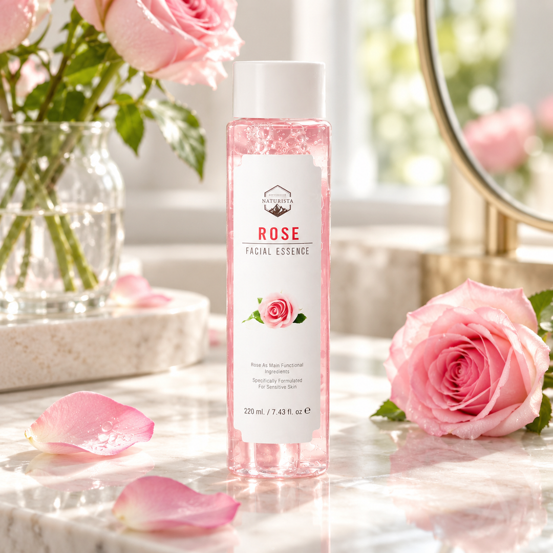 Naturista rose facial essence 220ml — product lifestyle photograph