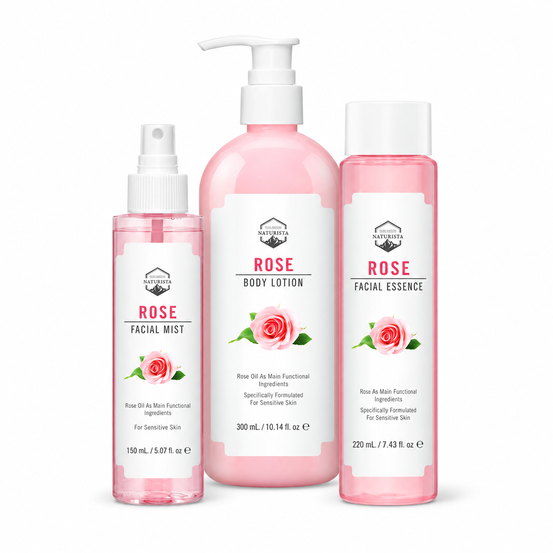 Naturista rose special set — complete product contents on white background