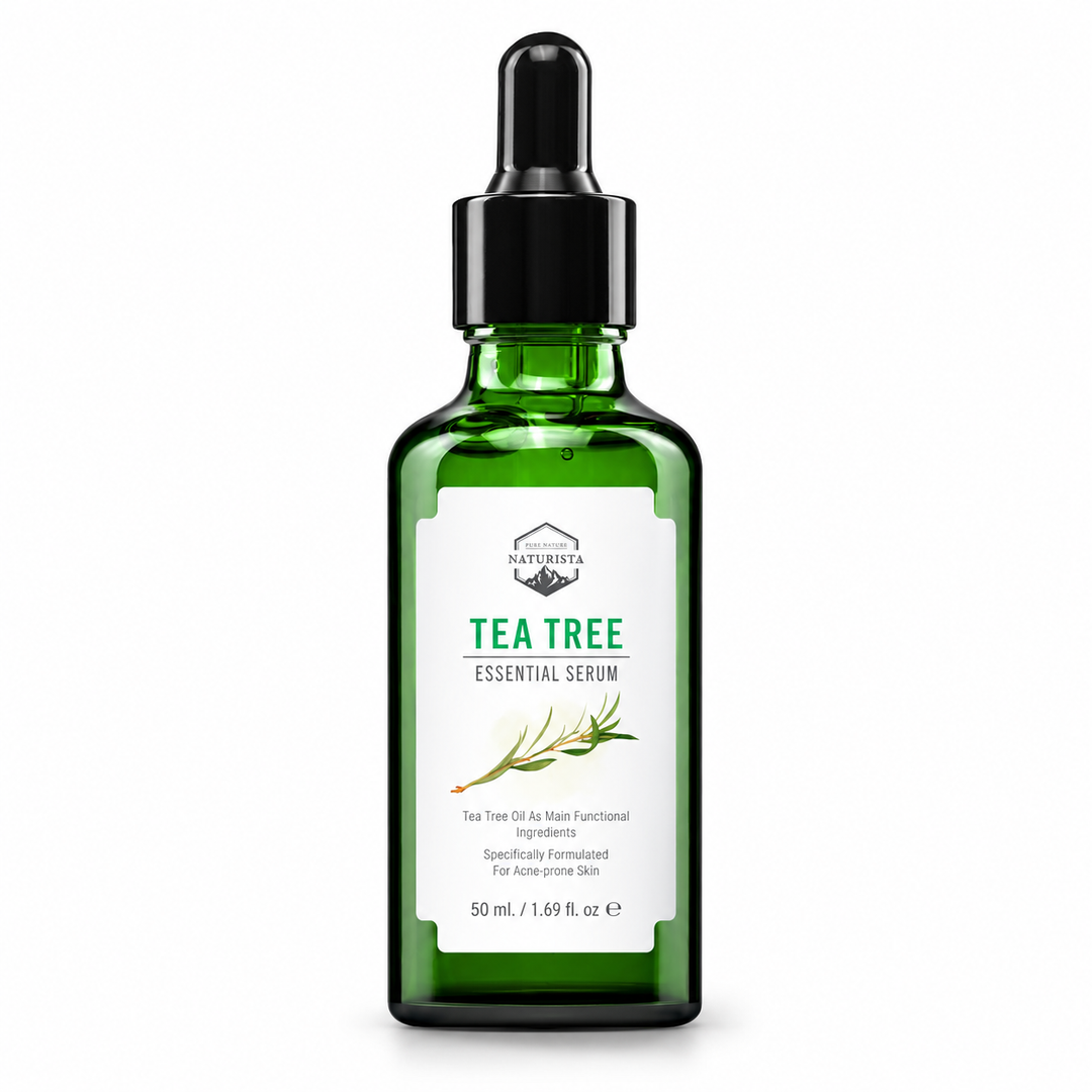 Naturista tea tree essential serum 50ml — complete product contents on white background