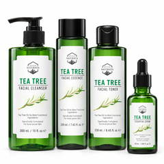 Naturista Tea Tree Facial Care Set — Cleanser, Essence, Toner & Serum on white background