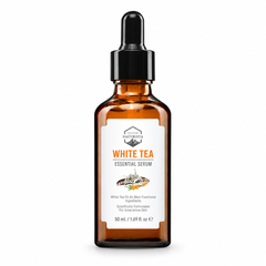 Naturista white tea essential serum 50ml — complete product contents on white background