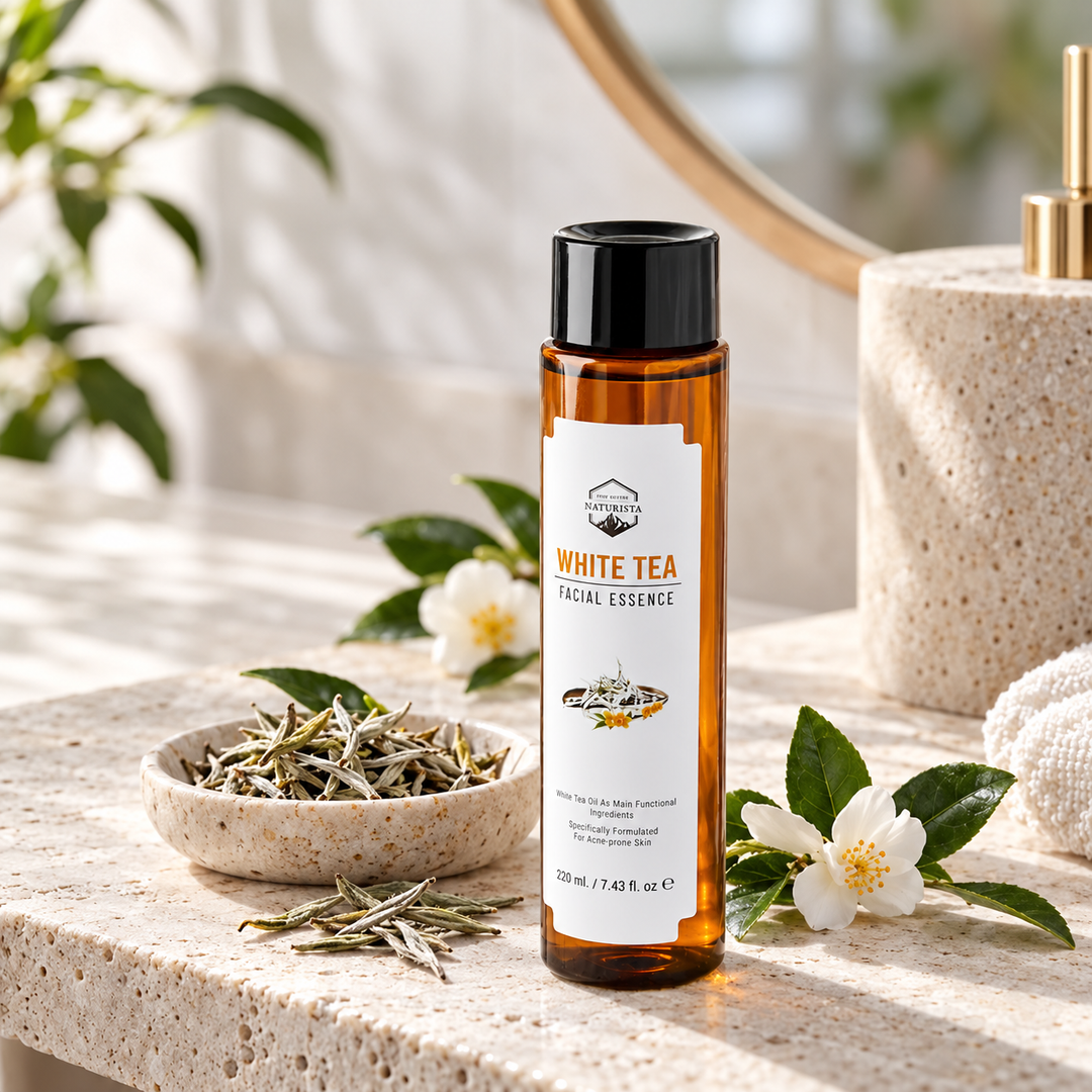 Naturista white tea facial essence 220ml — product lifestyle photograph