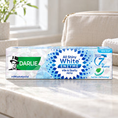 Darlie All Shiny White Enzyme Fresh Mint Toothpaste 120 g — one individual retail unit in a bathroom setting; props not included
