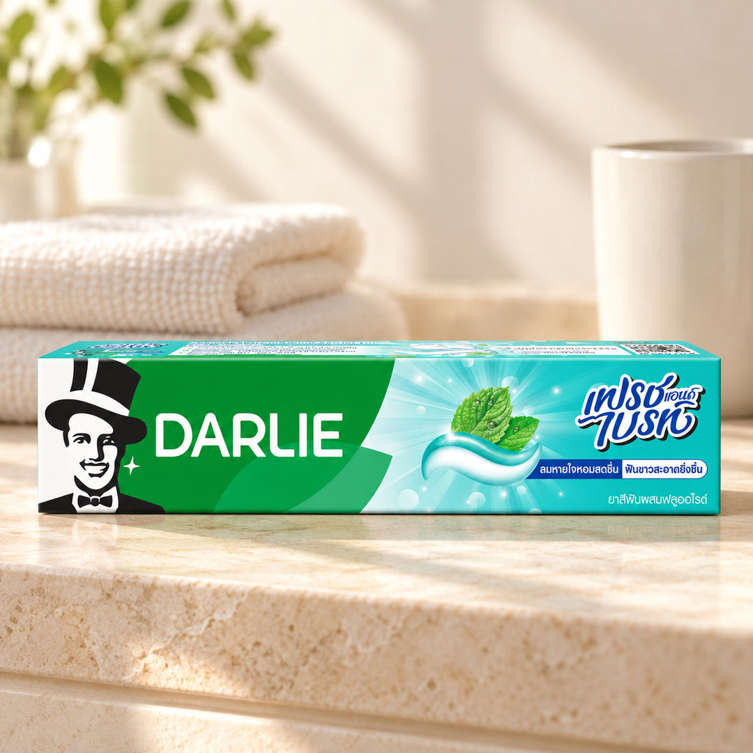 Darlie Fresh & Bright Toothpaste 140 g — one individual retail unit in a bathroom setting; props not included