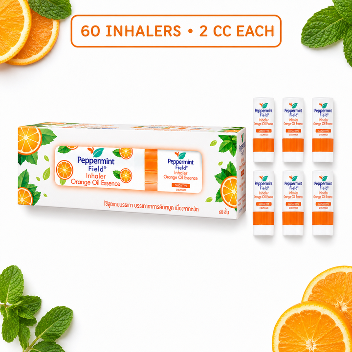 Peppermint Field Orange Oil Essence 60-piece box and six representative inhalers