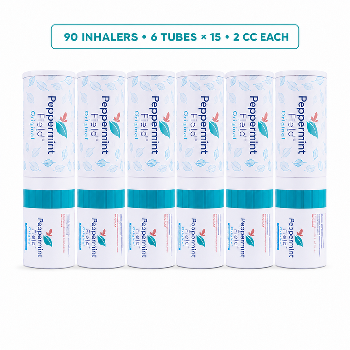 Six Peppermint Field Original tubes containing 90 inhalers, 2 cc each
