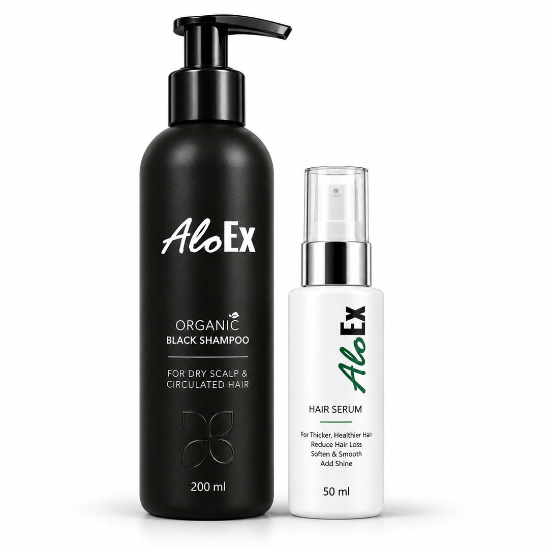 AloEx Organic Black Shampoo and Hair Serum Set