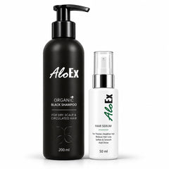 AloEx Organic Black Shampoo and Hair Serum Set