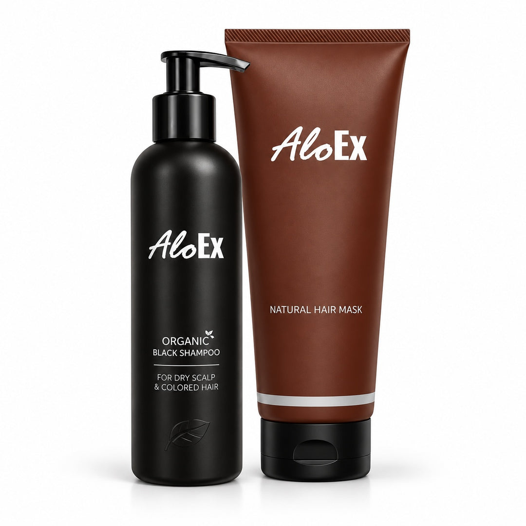 AloEx Organic Black Shampoo and Natural Hair Mask Set