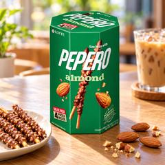 Lotte Pepero Almond Value Pack — 128 g (4 × 32 g) — lifestyle photograph
