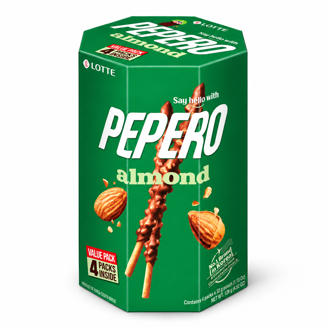 Lotte Pepero Almond Value Pack — 128 g (4 × 32 g) — original retail packaging