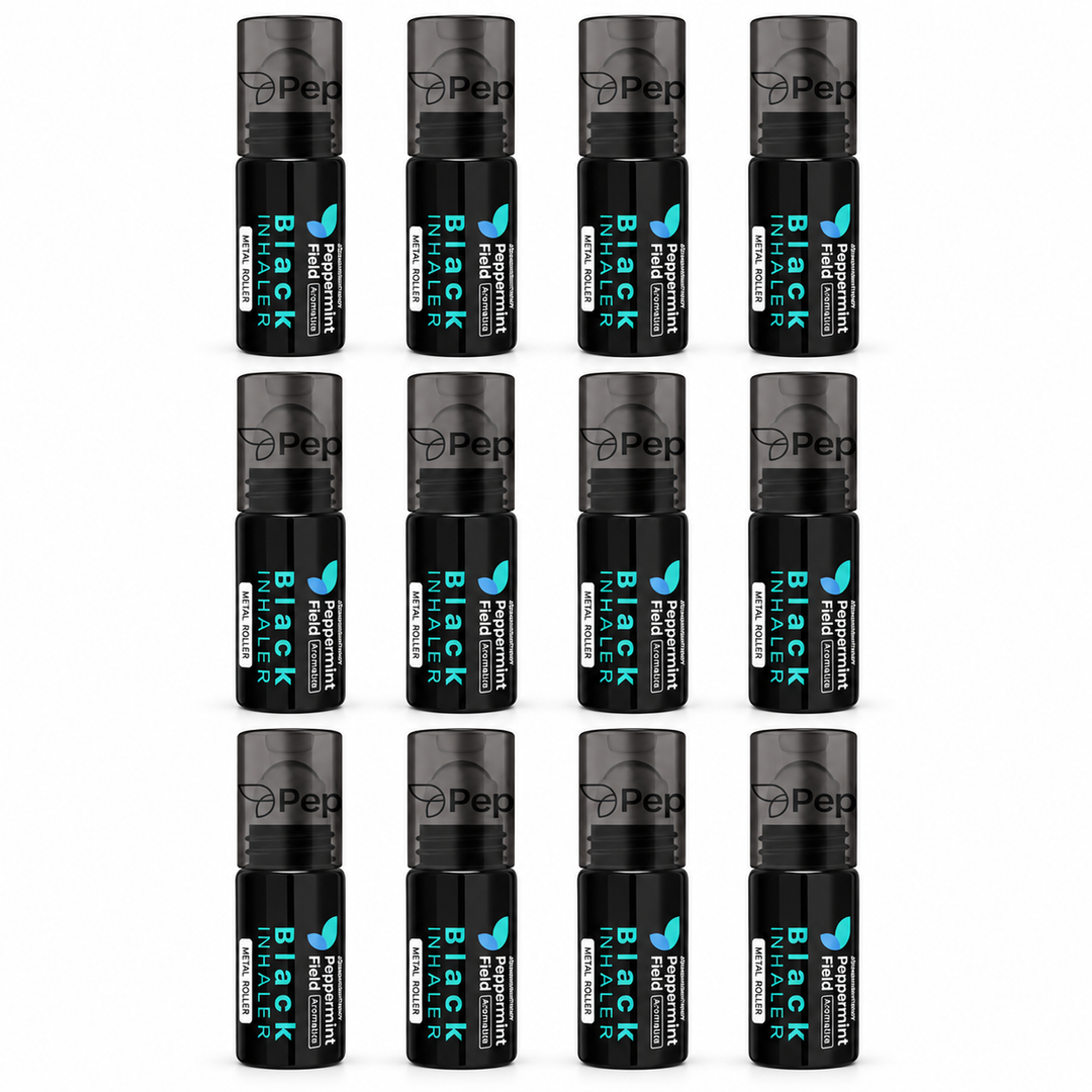 Peppermint Field Black Inhaler Roller — 12 × 5 ml — exact quantity on white