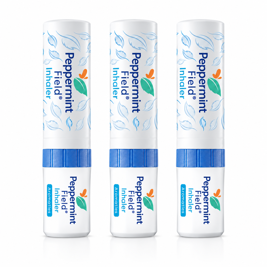 Peppermint Field Original Aromatic Inhaler — 3 × 2 ml — exact quantity on white