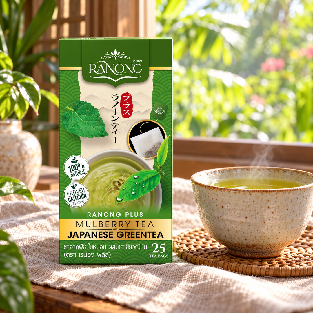 Plus Mulberry & Japanese Green Tea — illustrative serving suggestion