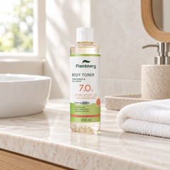 Plantnery Natural Glycolic Body Toner 7% 250 ml on bathroom vanity