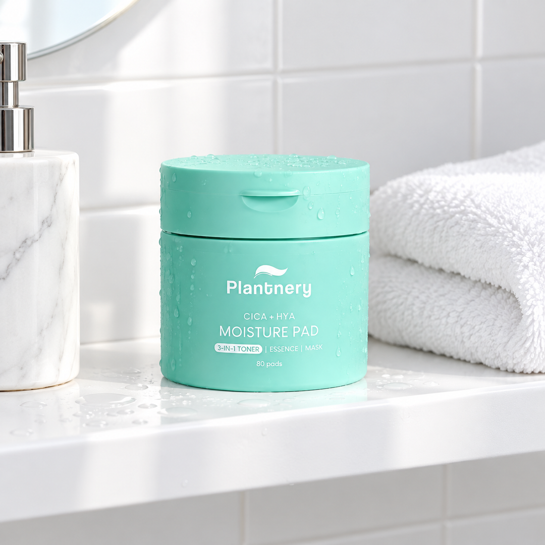 Plantnery Cica + Hyaluronic Moisture Toner Pads on spa shelf