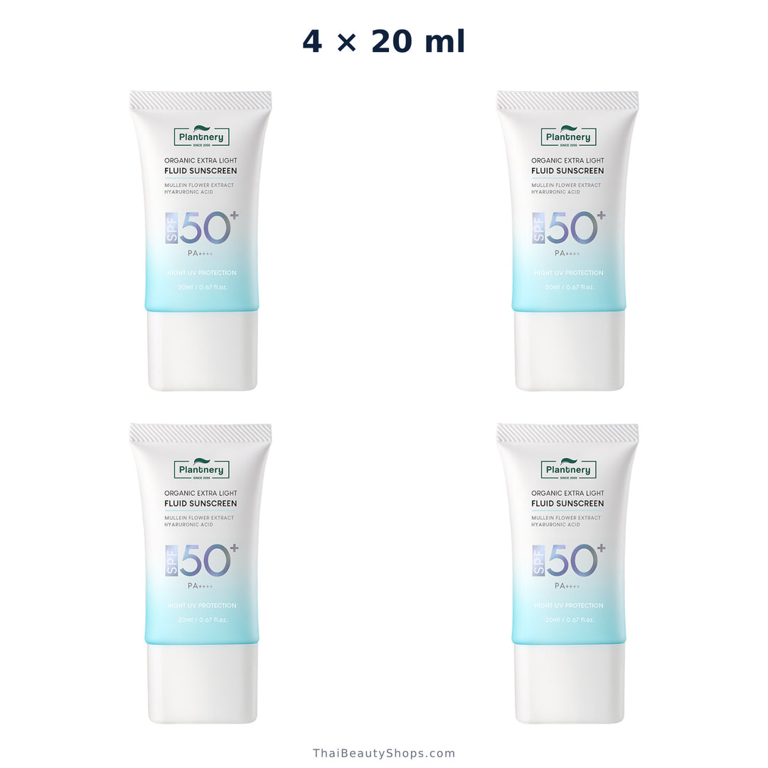 plantnery organic extra light fluid sunscreen spf50 pa 20 ml x4