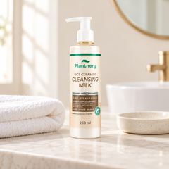 Plantnery Rice Ceramide Cleansing Milk 250 ml on bathroom vanity