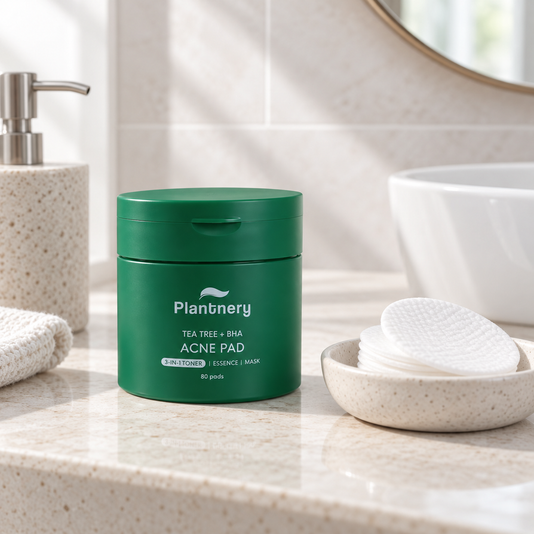 Plantnery Tea Tree + BHA Toner Pads with cotton pads