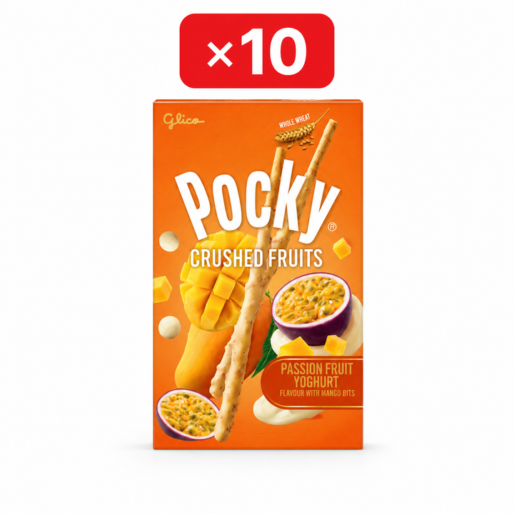 Glico Pocky Crushed Fruits Passion Fruit Yogurt with Mango Bits 10 x 38 g – pack