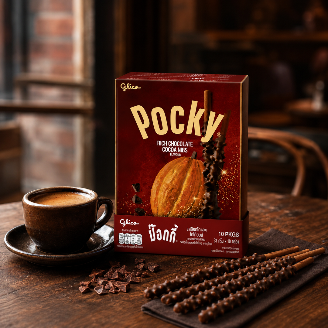 Glico Pocky Rich Chocolate Cocoa Nibs – serving suggestion