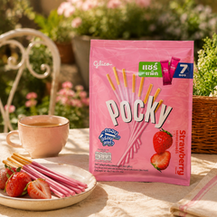 Glico Pocky Strawberry Family Pack in a garden