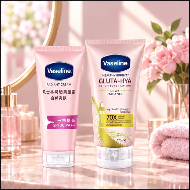 Vaseline Radiant Sun Tone Up 150 g + Gluta-Hya Dewy Radiance 170 ml Duo – lifestyle image