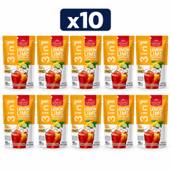 Ranong Tea Lemon Lime Thai Tea 130 g — Pack of 10, exactly 10 original retail packs on white