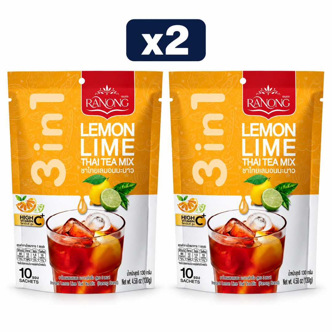 Ranong Tea Lemon Lime Thai Tea 130 g — Pack of 2, exactly 2 original retail packs on white