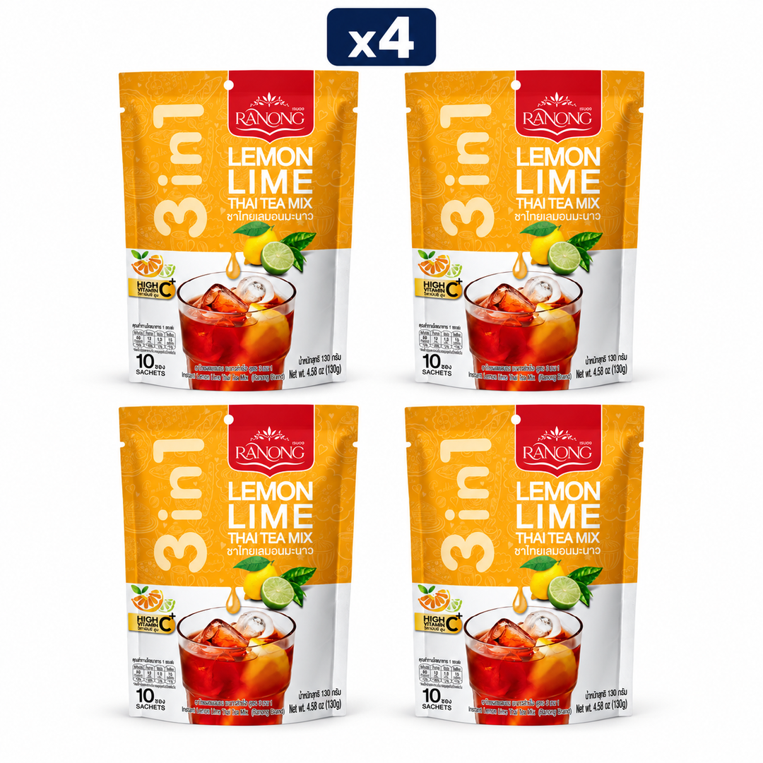 Ranong Tea Lemon Lime Thai Tea 130 g — Pack of 4, exactly 4 original retail packs on white