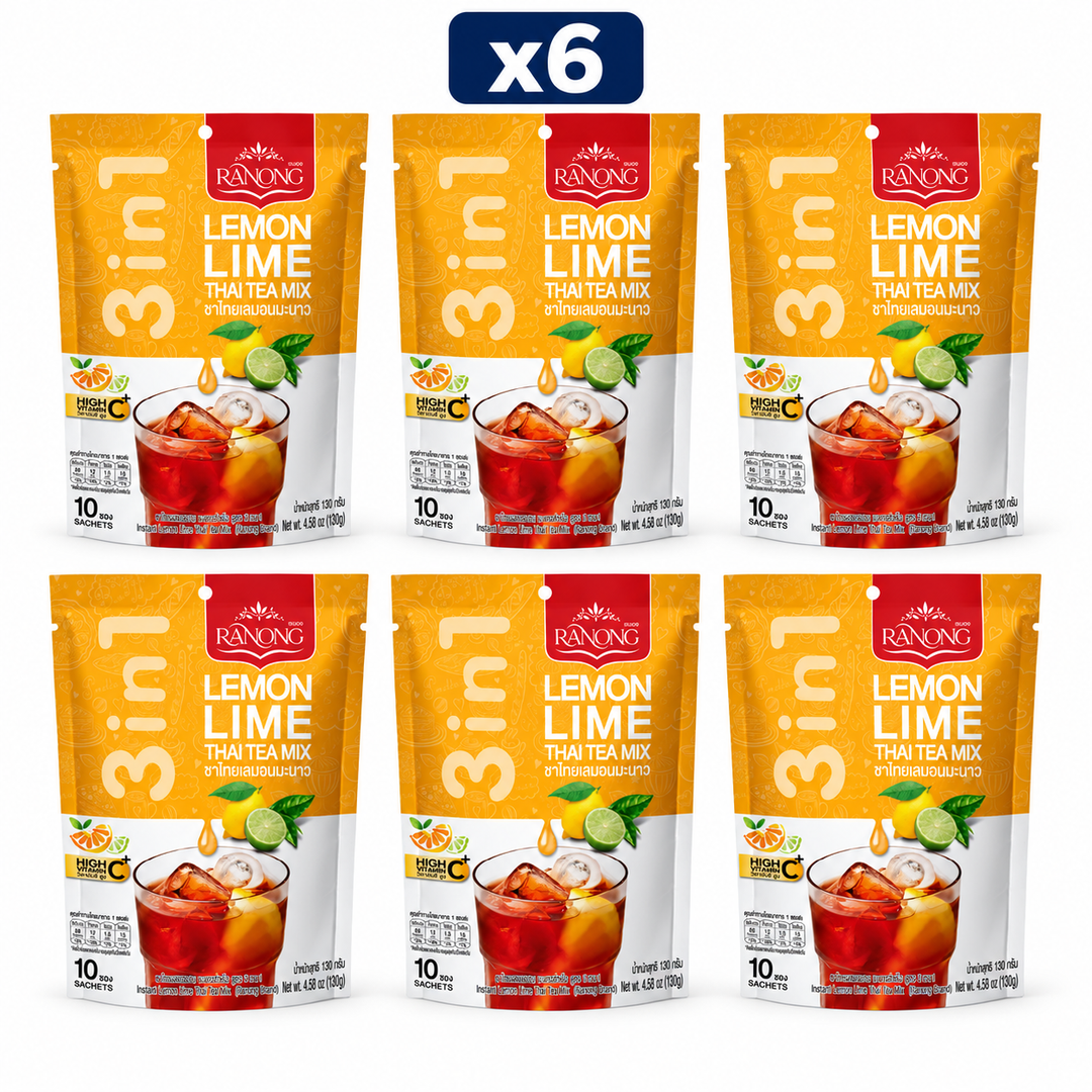 Ranong Tea Lemon Lime Thai Tea 130 g — Pack of 6, exactly 6 original retail packs on white