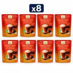 Ranong Double Shot Thai Tea Latte — No Sugar Added 112 g — Pack of 8, exactly 8 original retail packs on white